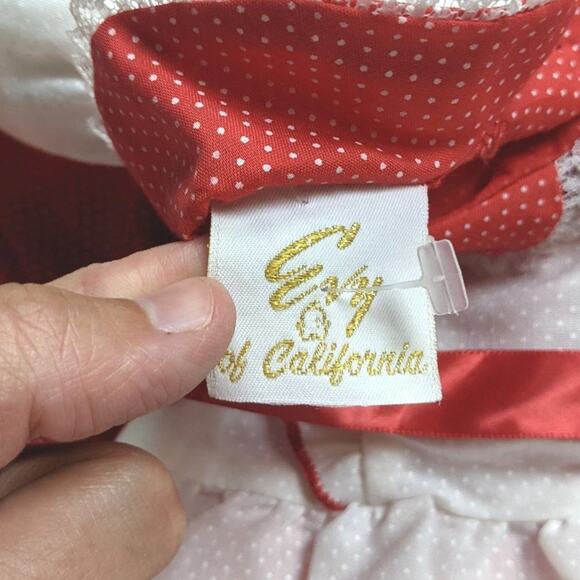 Vintage Evy Dress Girls Size 18m Red Polka Dot Pinny Christmas Holiday - Picture 3 of 3